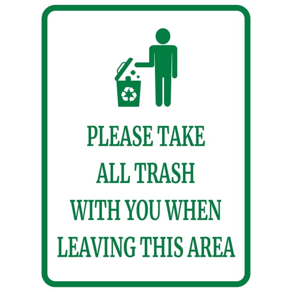 Portrait Round Plus Please Take All Trash With You When Leaving This Area Door or Wall Sign | Health & Safety Signage - Medium