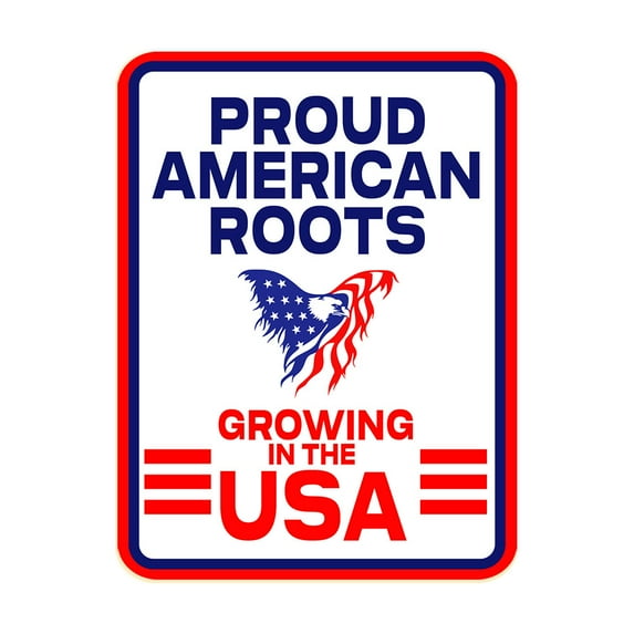 Portrait Round Plus Proud American Roots: Growing in the USA Door or Wall Sign | Easy Installation | Patriotic Stars and Stripes USA Pride Sign -Small
