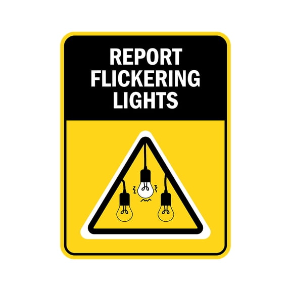 Portrait Round Plus Report Flickering Lights Door or Wall Sign - Medium