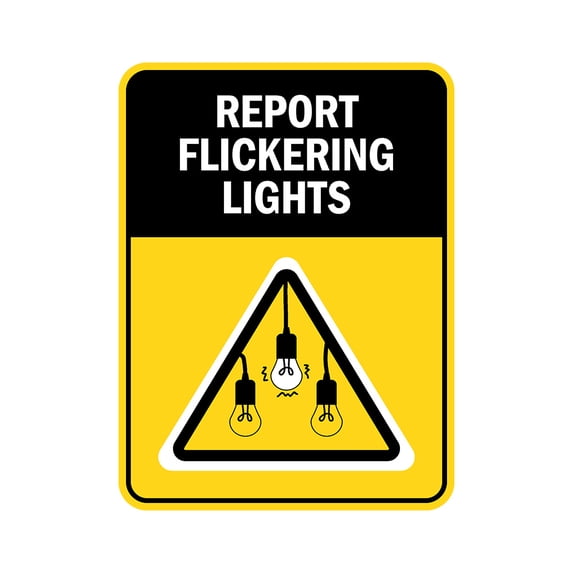 Portrait Round Plus Report Flickering Lights Door or Wall Sign - Small