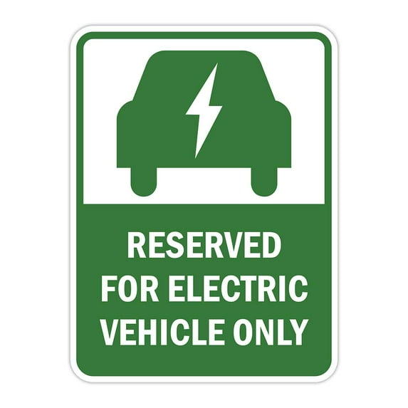 Portrait Round Plus Reserved For Electric Vehicle Only Door or Wall Sign | Electric Vehicle Charging Station | Parking - Large