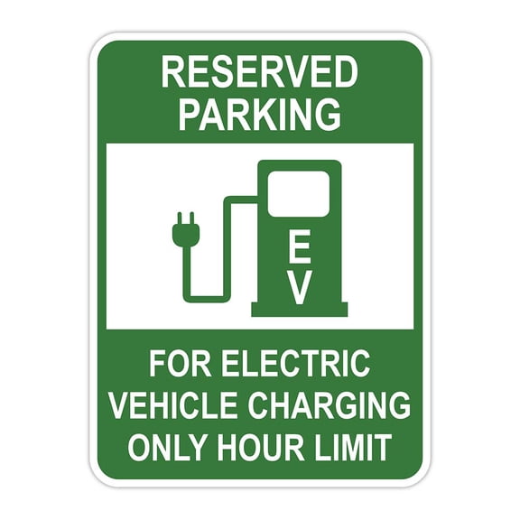 Portrait Round Plus Reserved Parking For Electric Vehicle Charging Only Hour Limit Door or Wall Sign | Electric Vehicle Charging Station | Parking -Small