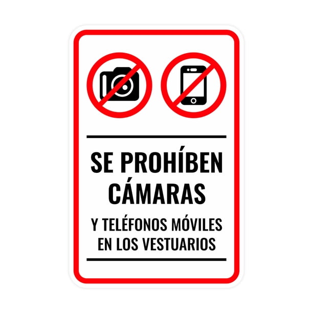 Portrait Round Plus Se Prohben Cmaras y Telfonos Mviles en los  Vestuarios Wall or Door Sign | Spanish Dressing Room Retailer Signage -  Large