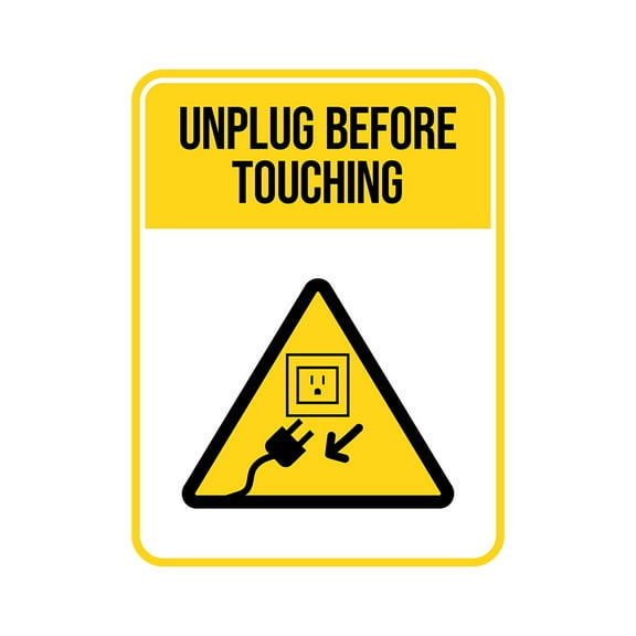 Portrait Round Plus Unplug Before Touching Door or Wall Sign | Electrical Hazard Safety Signs - Small