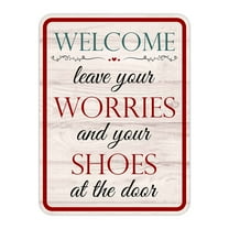Portrait Round Plus Welcome Leave Your Worries And Your Shoes At The Door Wall or Door Sign | Funny Novelty Home Signs | Home Reminders For Families - Large