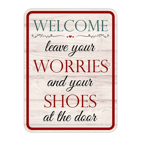 Portrait Round Plus Welcome Leave Your Worries And Your Shoes At The Door Wall or Door Sign | Funny Novelty Home Signs | Home Reminders For Families - Large