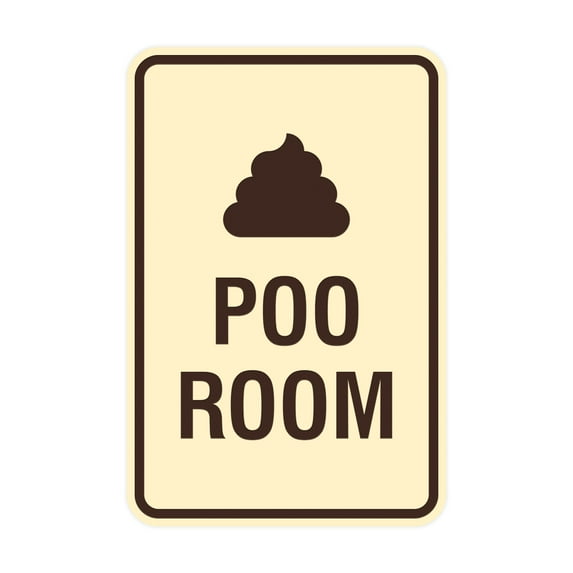 Portrait Round Poo Room Sign (Ivory/Dark Brown) - Large 6" x 8"