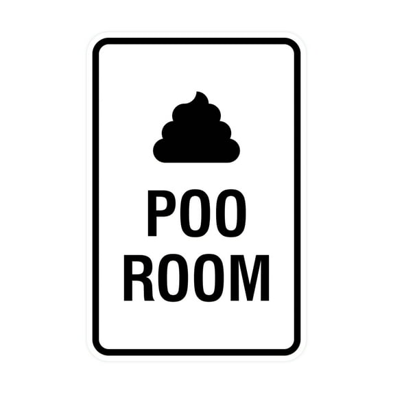 Portrait Round Poo Room Sign (White) - Large 6" x 8"