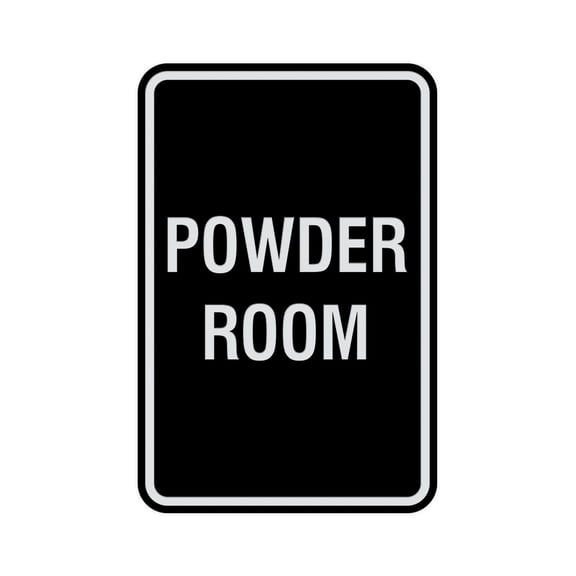 Portrait Round Powder Room Sign (Black / Silver) - Large 6" x 8"