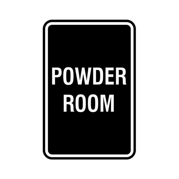Portrait Round Powder Room Sign (Black) - Small 4" x 6"