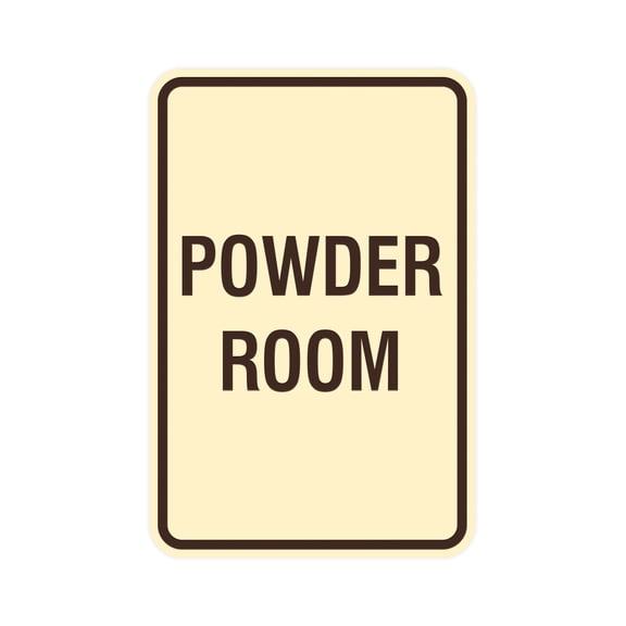 Portrait Round Powder Room Sign (Ivory/Dark Brown) - Small 4" x 6"
