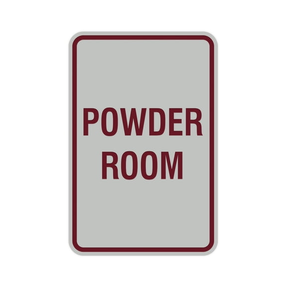 Portrait Round Powder Room Sign (Light Grey / Burgundy) - Small 4" x 6"