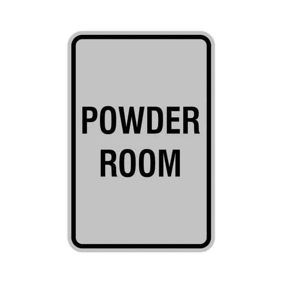 Portrait Round Powder Room Sign (Lt Gray) - Small 4" x 6"