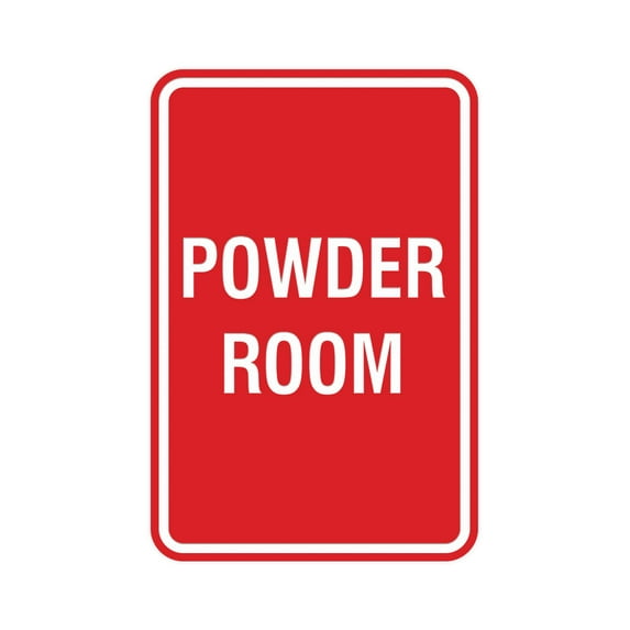 Portrait Round Powder Room Sign (Red) - Large 6" x 8"