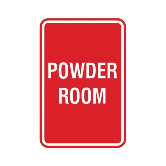 Portrait Round Powder Room Sign (Red) - Small 4" x 6"