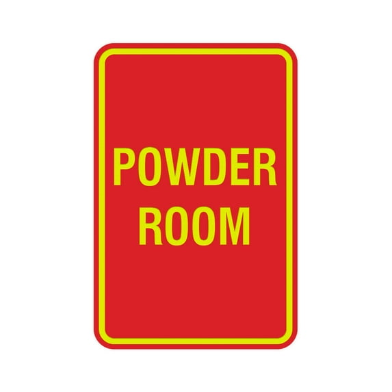 Portrait Round Powder Room Sign (Red/Yellow) - Large 6" x 8"