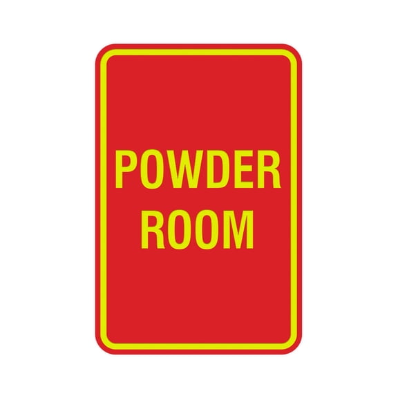 Portrait Round Powder Room Sign (Red/Yellow) - Small 4" x 6"