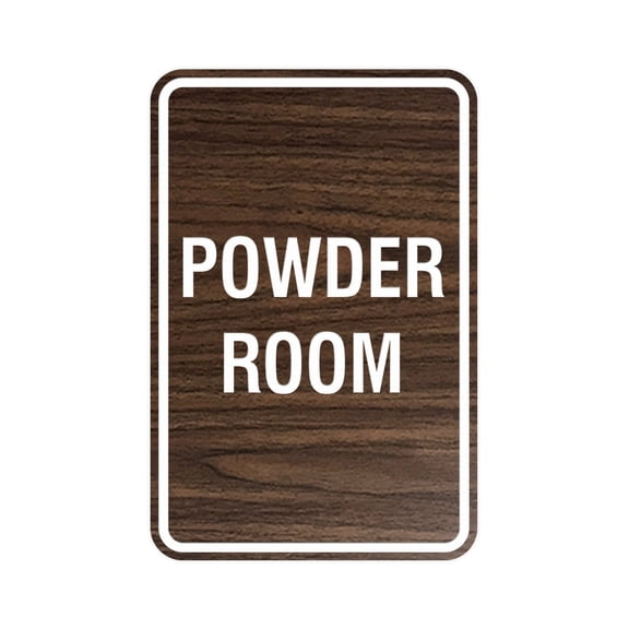 Portrait Round Powder Room Sign (Walnut) - Small 4" x 6"
