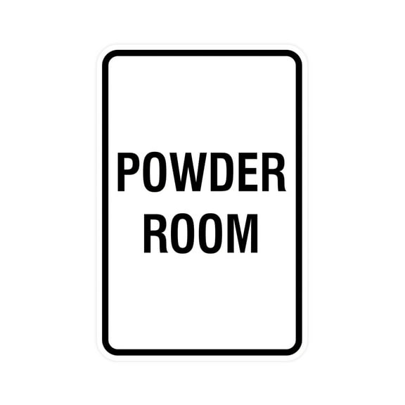 Portrait Round Powder Room Sign (White) - Small 4" x 6"