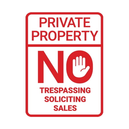 Portrait Round Private Property No Trespassing No Soliciting No Sales Sign (White/Red) - Large