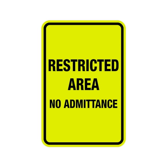 Portrait Round Restricted Area No Admittance Sign (Yellow / Black) - Small 4" x 6"
