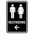 thumbnail image 1 of Portrait Round Restrooms Left Arrow Sign (Black) - Large 6" x 8", 1 of 3