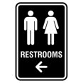 thumbnail image 1 of Portrait Round Restrooms Left Arrow Sign (Black) - Small 4" x 6", 1 of 3