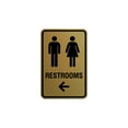 thumbnail image 1 of Portrait Round Restrooms Left Arrow Sign (Brushed Gold) - Large 6" x 8", 1 of 3