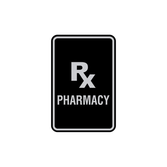 Portrait Round Rx Pharmacy Sign (Black / Silver) - Small 4" x 6"
