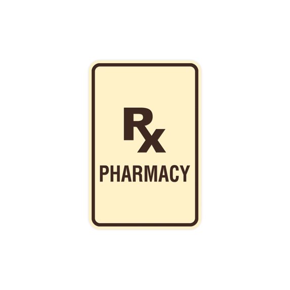 Portrait Round Rx Pharmacy Sign (Ivory/Dark Brown) - Large 6" x 8"