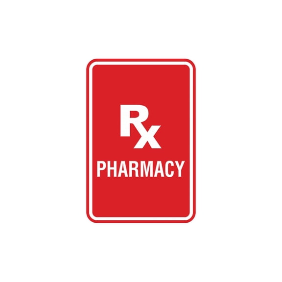 Portrait Round Rx Pharmacy Sign (Red) - Large 6" x 8"