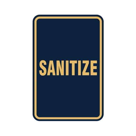 Portrait Round Sanitize Sign (Navy Blue/Gold) - Large 6" x 8"