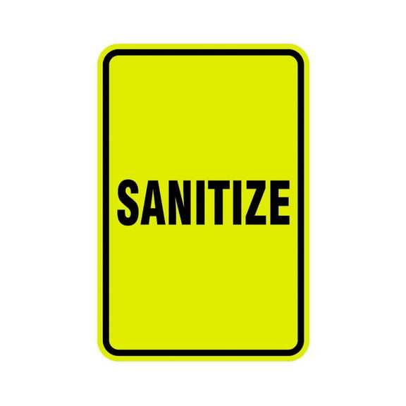 Portrait Round Sanitize Sign (Yellow / Black) - Large 6" x 8"