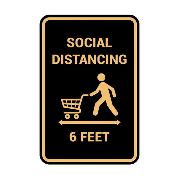 Portrait Round Social Distancing 6 Feet Sign (Black Gold) - Medium 5" x 7"
