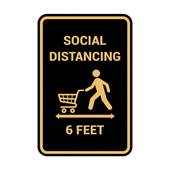 Portrait Round Social Distancing 6 Feet Sign (Black /Gold) - Small 4" x 6"