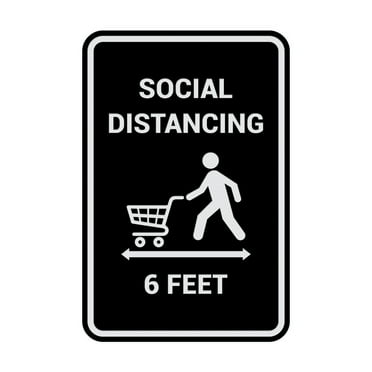 Portrait Round Social Distancing 6 Feet Sign (Black / Silver) - Small 4" x 6"