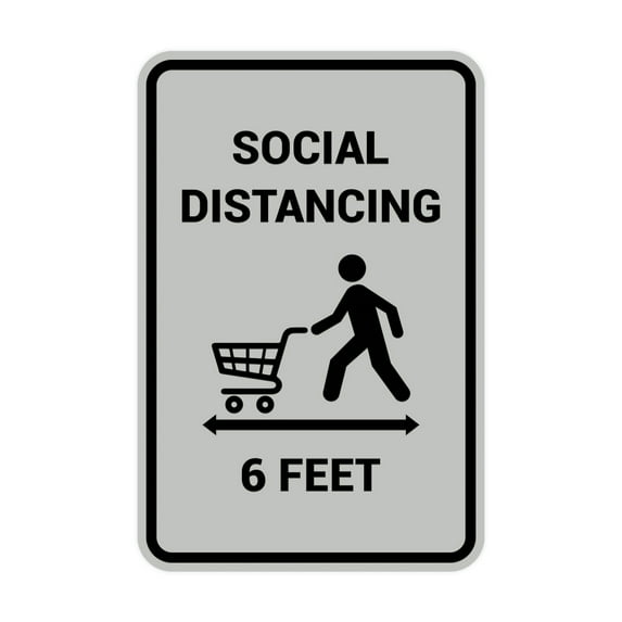 Portrait Round Social Distancing 6 Feet Sign (Lt Gray) - Medium 5" x 7"