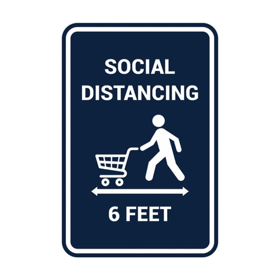 Portrait Round Social Distancing 6 Feet Sign (Navy Blue / White) - Large 6" x 8"