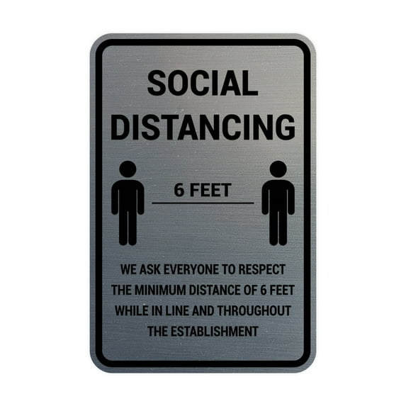 Portrait Round Social Distancing Sign (Brushed Silver) - Large 6" x 8"