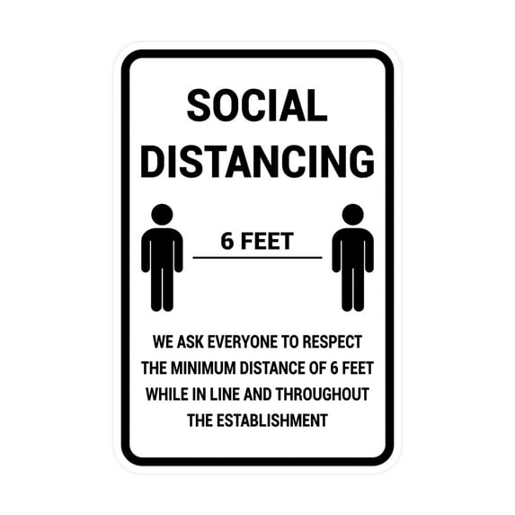 Portrait Round Social Distancing Sign (White) - Small 4" x 6"
