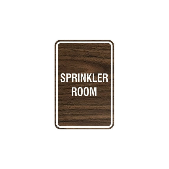 Portrait Round Sprinkler Room Sign (Walnut) - Small 4" x 6"