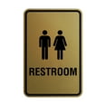 thumbnail image 1 of Portrait Round Unisex Restroom Sign (Brushed Gold) - Large 6" x 8", 1 of 3