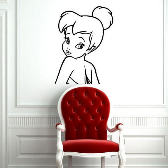 Portrait SilhouetteTinkerbell Little Fairy Pixie Dust Tinkerbell Disney Movie Character Tinkerbell Silhouette Vinyl Wall Art Sticker DecorationFor Home Kids Baby Girls Childrens Room Size (10x10 inch)