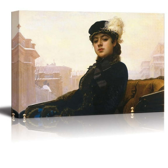 Portrait of an Unknown Woman by Ivan Kramskoy Famous Fine Art Reproduction World Famous Painting Replica on ped Print Wood Framed - Canvas Art Wall Art - 12" x 18"
