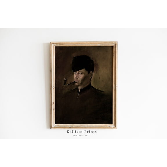 Portrait Wall Art Poster Mysterious Man with Pipe Dark Academia Portrait Art, Vintage Male Portrait, Gothic Wall Decor, Moody, Size 12x18 UNFFRAMED F03.1.6l1824