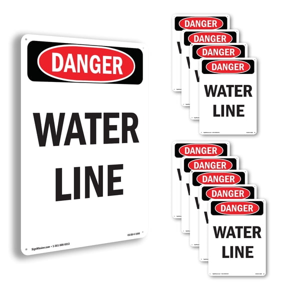 Portrait Water Line OSHA Danger Aluminum Sign 10 Inch x 7 Inch - 10 Pack