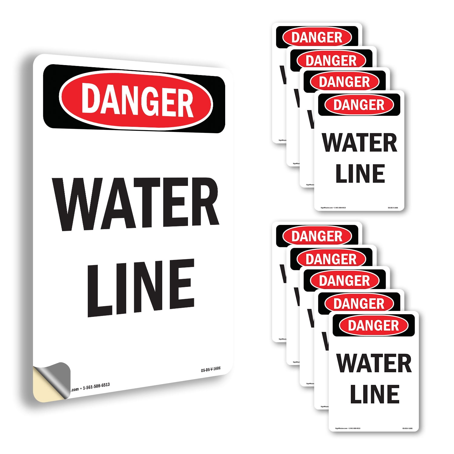 Portrait Water Line OSHA Danger Vinyl Decal Label 7 Inch x 5 Inch - 10 ...