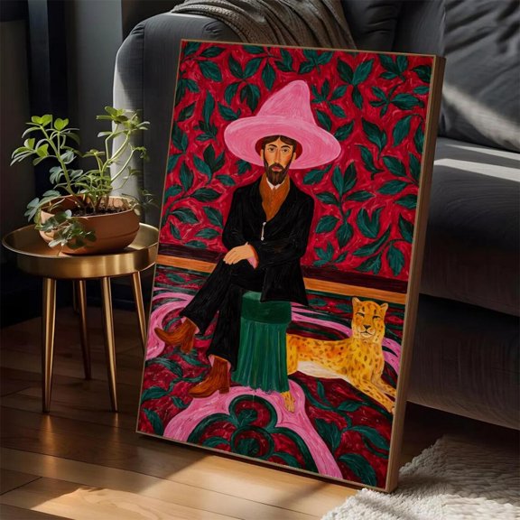 Portrait Whimsical Man And Leopard Colorful For And Poster Unframed Paper Print