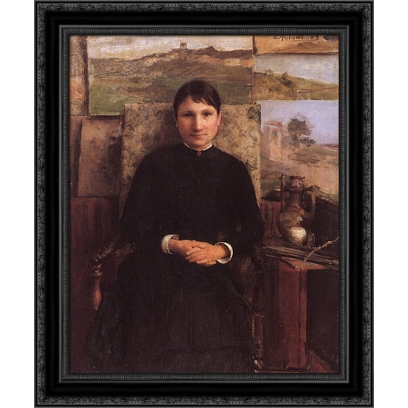 Portrait de Mme Petitjean 20x24 Black Ornate Wood Framed Canvas Art by Friant, Emile