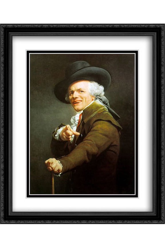 Portrait de l'artiste sous les traits d'un moqueur 2x Matted 28x34 Large Black Ornate Framed Art Print by Joseph Ducreux